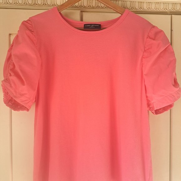 Lane Bryant Tops Lane Bryant Woven Puff Sleeve Coral Crew Neck T